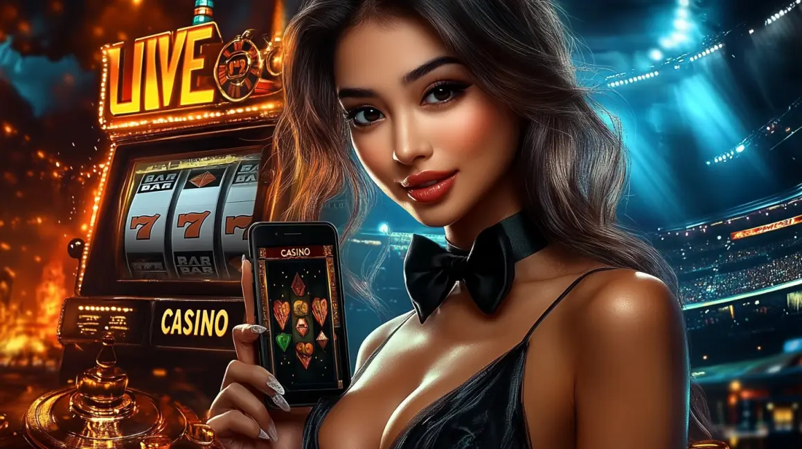 A beautiful woman with red hair is featured on a mobile screen, with a 'CASINO' sign in the background, inviting you to experience the vibrant world of online gaming with JL16.