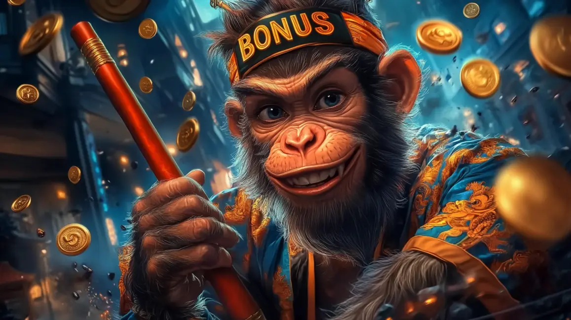 Go Bananas for Bonuses at JL16! An excited monkey with a 'BONUS' headband celebrates in a shower of gold coins, showcasing the generous promotions and fun rewards you can claim when playing at JL16.