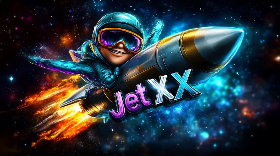A pilot with a jetpack flies through a vibrant galaxy in the 'JetX' game, a thrilling crash game with cosmic multipliers and explosive wins available at JL16.